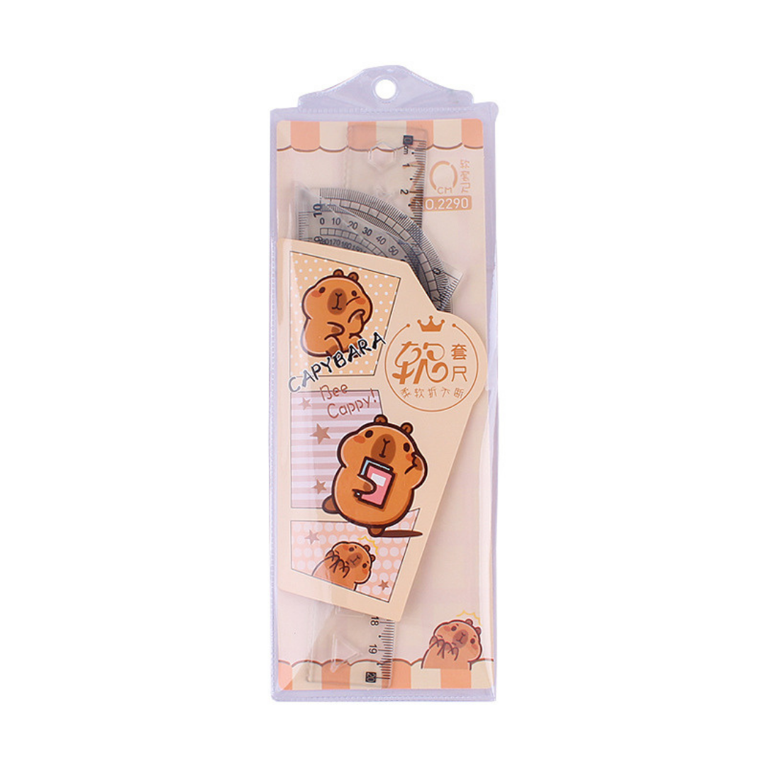 Capybara soft ruler student special plastic ruler triangle ruler protractor ruler four-piece set 20cm