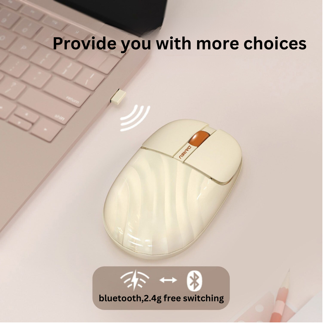Dareu Wave Pattern Wireless Mouse – Silent, Rechargeable, Bluetooth & 2.4G, Universal for Desktop & Laptop