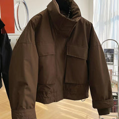 Men Padded Utility Stand Collar Jacket with Large Pockets