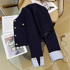 Navy Patchwork Elegant Blazer Jacket for Women