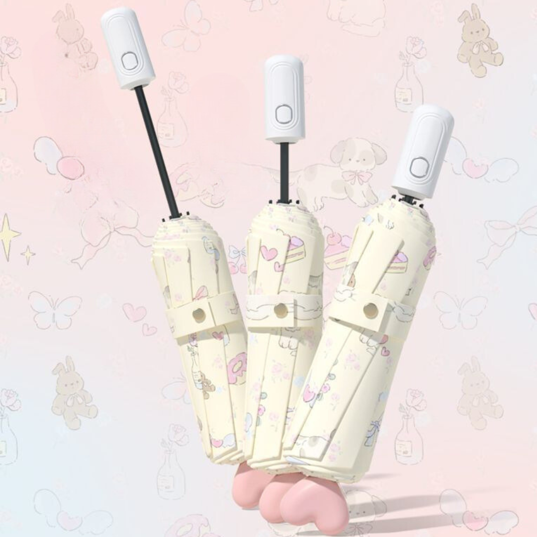 Floral Heart Print Auto Folding Umbrella - UV Protection & Sun/Rain Use