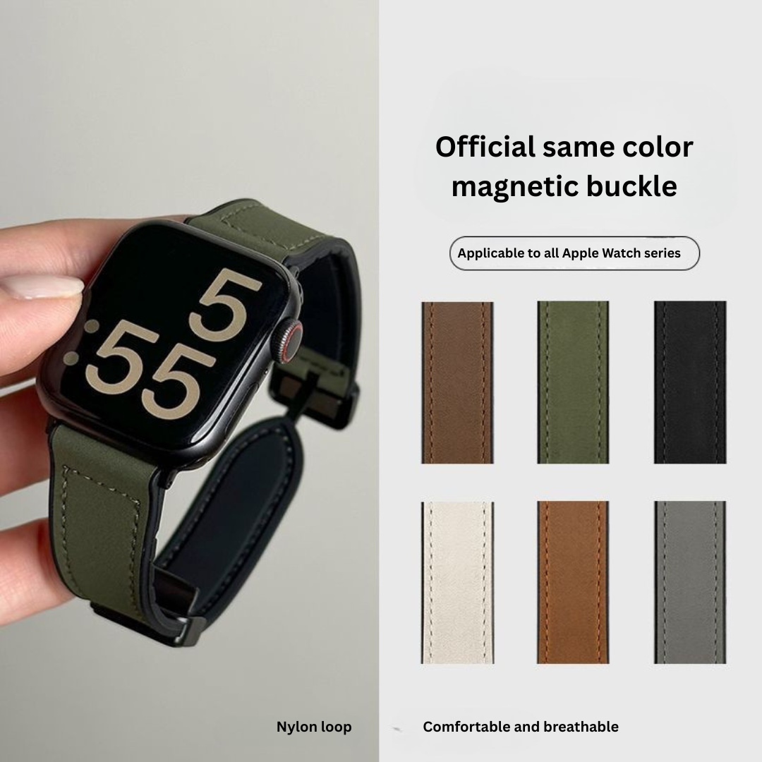 Crazy Horse Leather Magnetic Apple Watch Band – Sport Style Strap