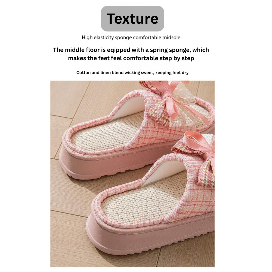 Lace Bow Linen Slippers for Women – Super Soft Sweat Absorbing Non Slip Indoor Outdoor Slides