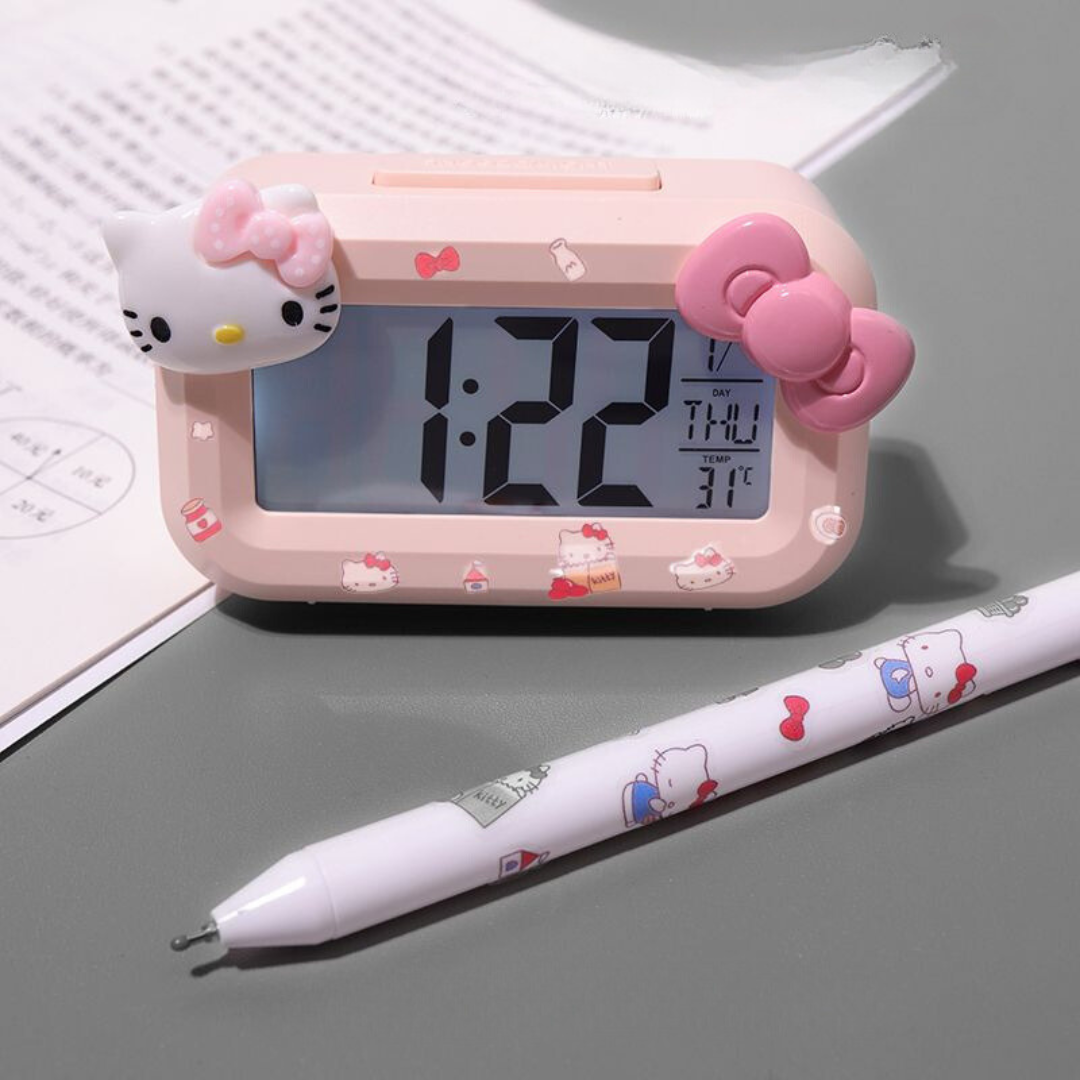 Hello Kitty Mini Alarm Clock – Cute Luminous Bedside Clock for Dorms and Students