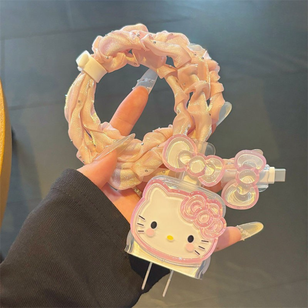 Hello Kitty Cable Protector with carry bag – Cute Charger Head Cover, Anti-Break Design