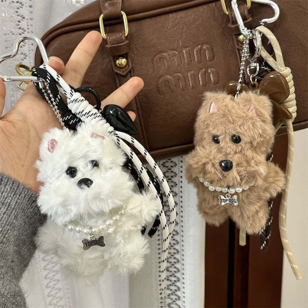 Adorable Westie Plush Keychain – Fluffy Dog Bag Pendant