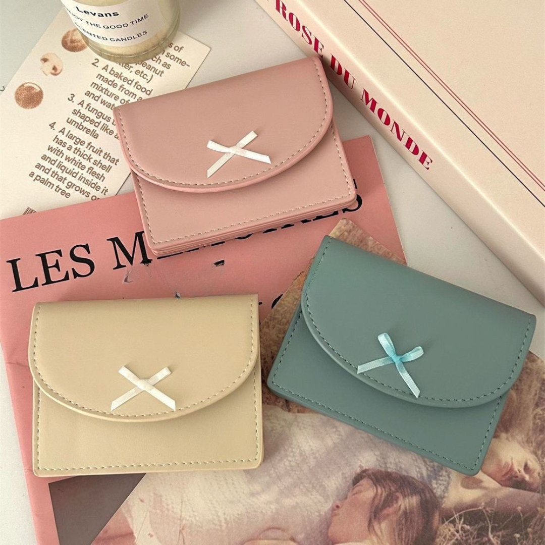 Cute PU Leather Bow Card Wallet – Small Korean Coin Pouch, Minimalist Design