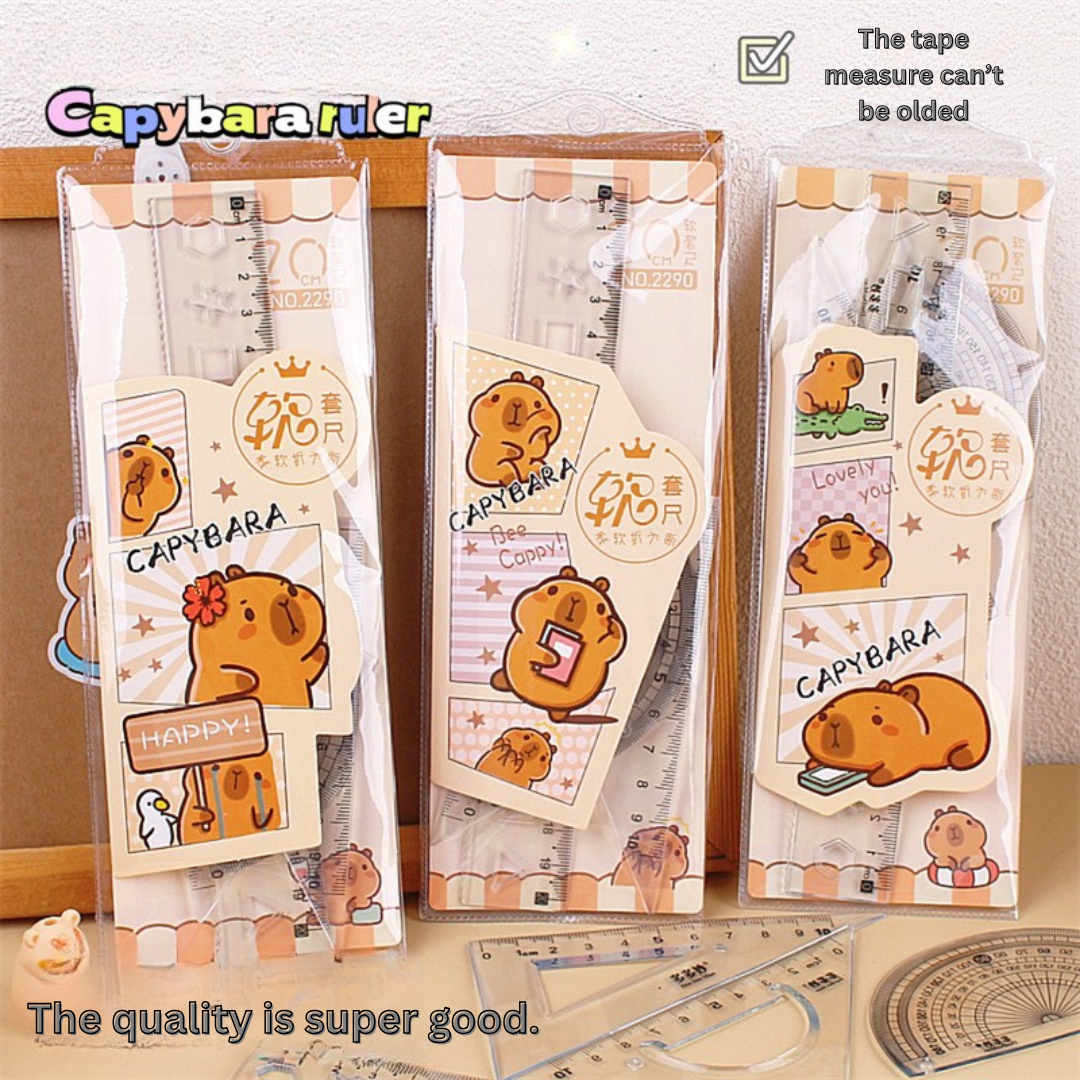Capybara soft ruler student special plastic ruler triangle ruler protractor ruler four-piece set 20cm