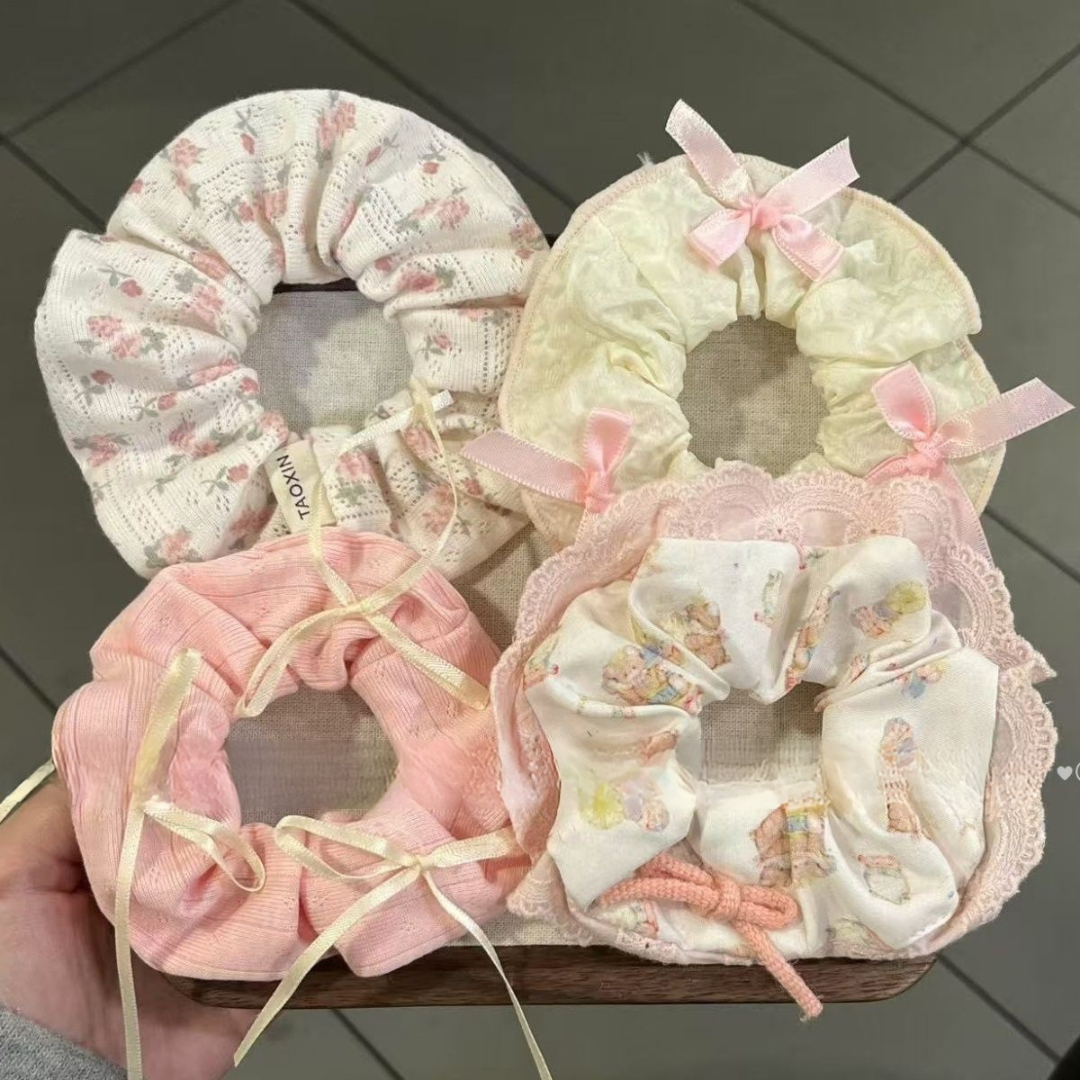Ballet Princess Bow Lace Scrunchie – Korean Cute Cream Hair Tie