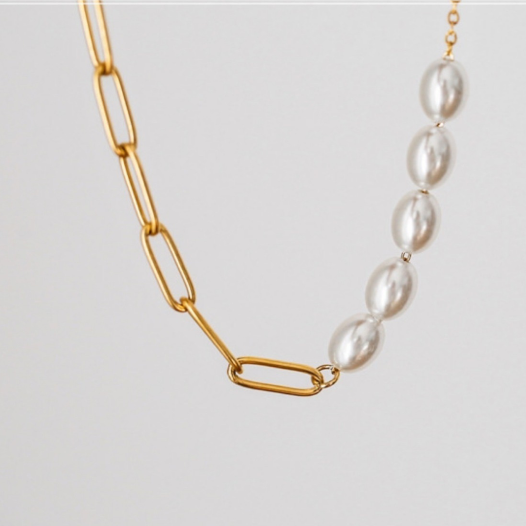 Minimalist Pearl & Plaid Teardrop Pendant Necklace Set
