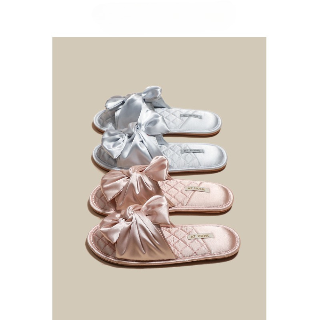 Elegant Bow Indoor Slippers – Soft, Non-Slip, Quiet Comfort