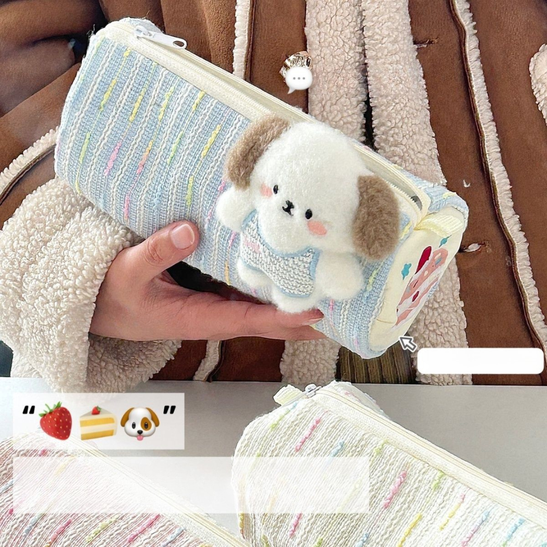 Cute Strawberry Cake Puppy Pencil Case – Large Capacity Cartoon Stationery Bag