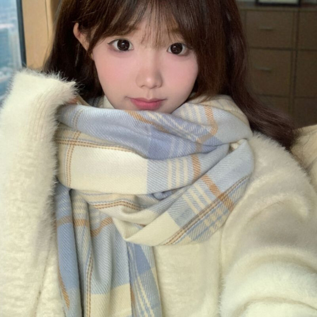 Korean Style  Plaid Scarf for Women, Cute & Thickened Neck Scarf, Versatile Preppy JK Style
