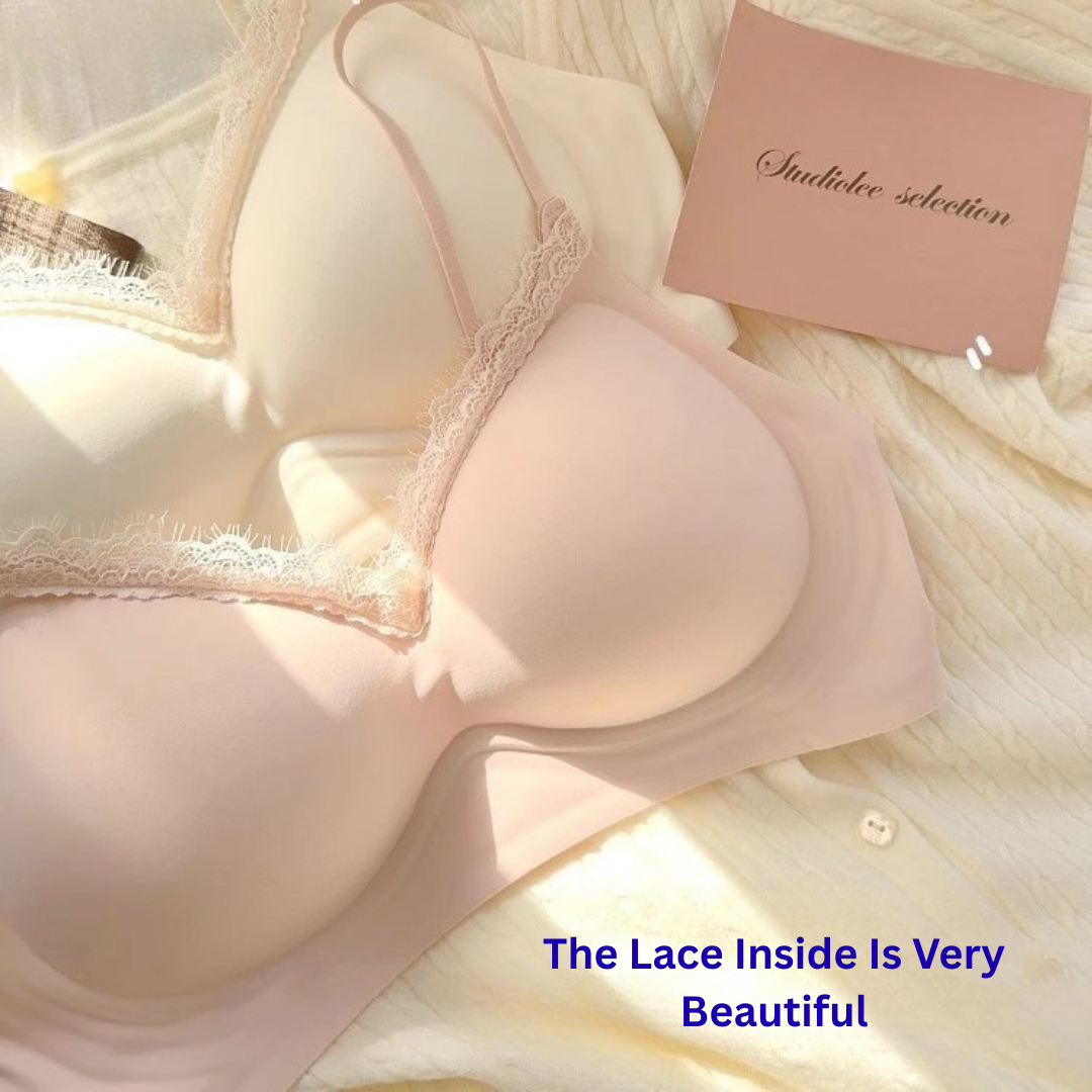 Seamless Push-Up Bra for Women – Spaghetti Straps, Lace Trim, Side Support, No Underwire