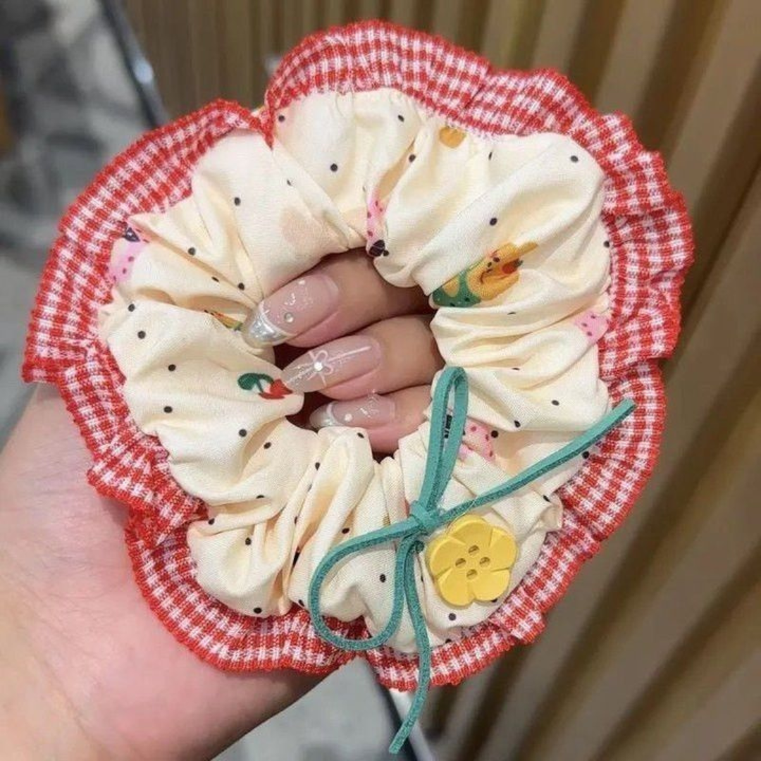 Sweet Bow Korean Lace Scrunchie – Cute Ponytail Hair Tie for Girls