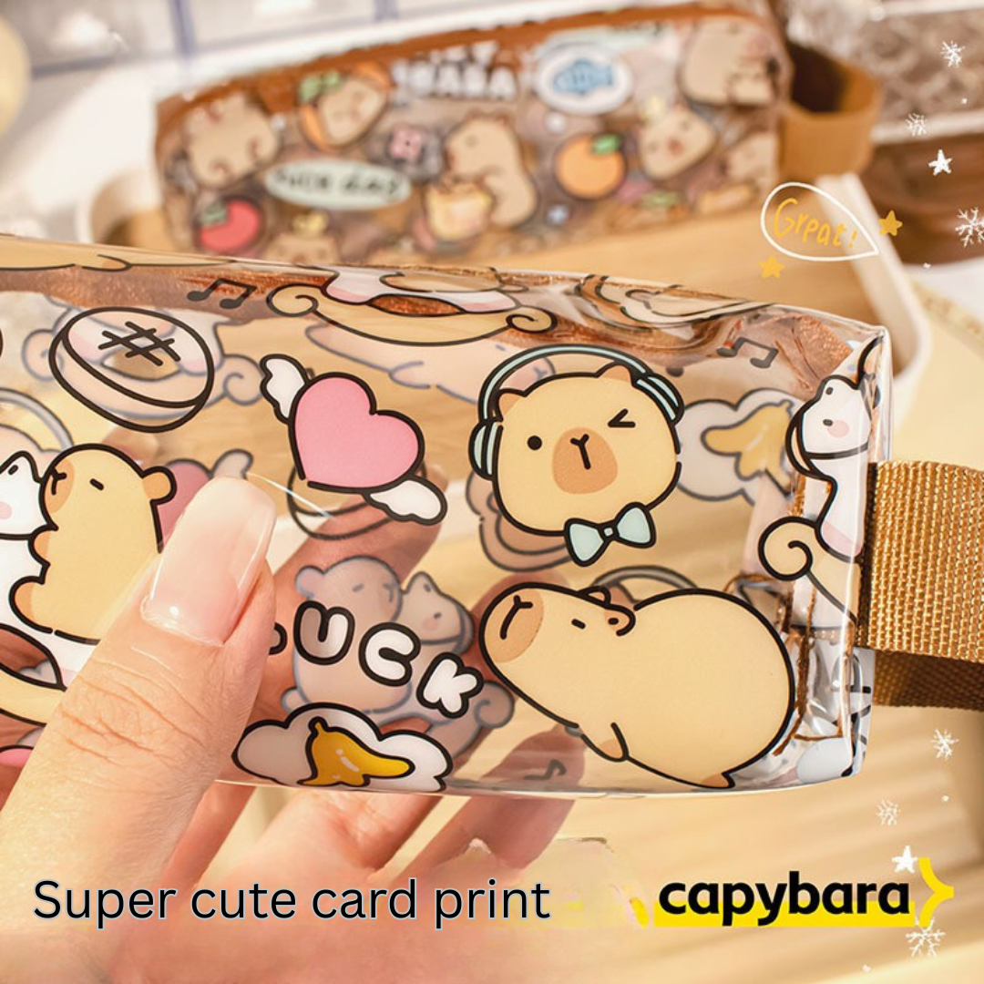 Capybara transparent pencil case cartoon cute student stationery storage bag capybara high value waterproof pencil case