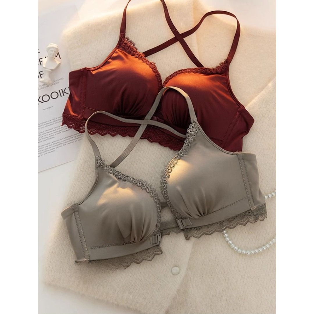 Front Closure Wireless Push-Up Bra – Thickened Padding, Beautiful Back Design