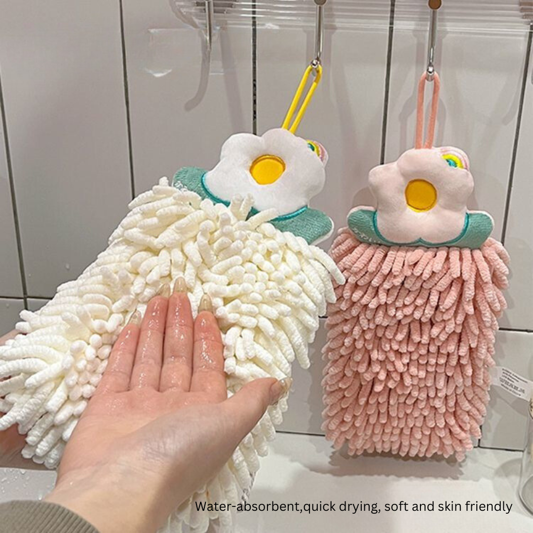 Super Absorbent Adorable Chenille Hand Towel - Quick-Dry Cartoon Design for Bathroom & Kitchen