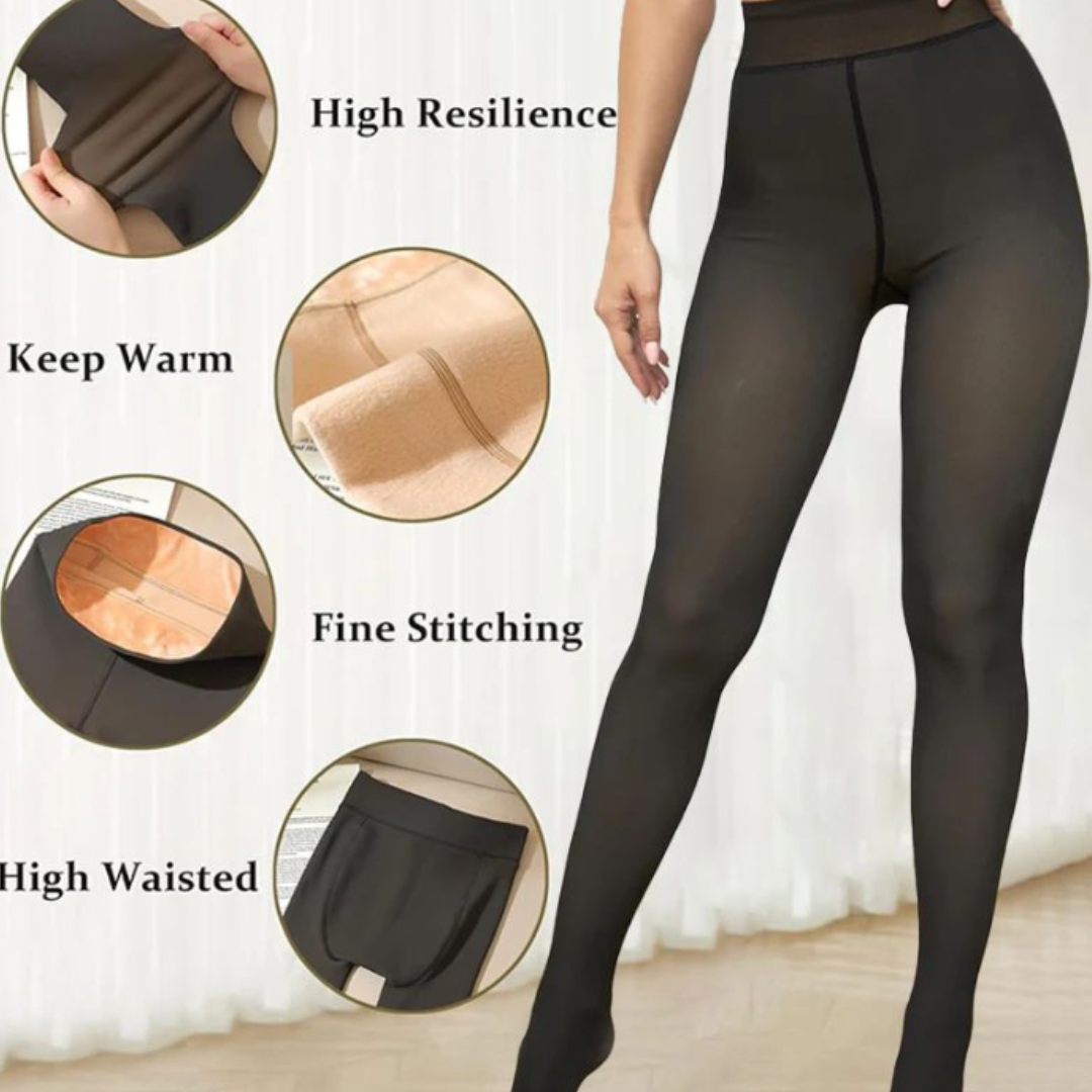 Seamless Sheer Black Stockings – Thin, Fleece-Lined Women’s Tights with Sheer Leg Effect.