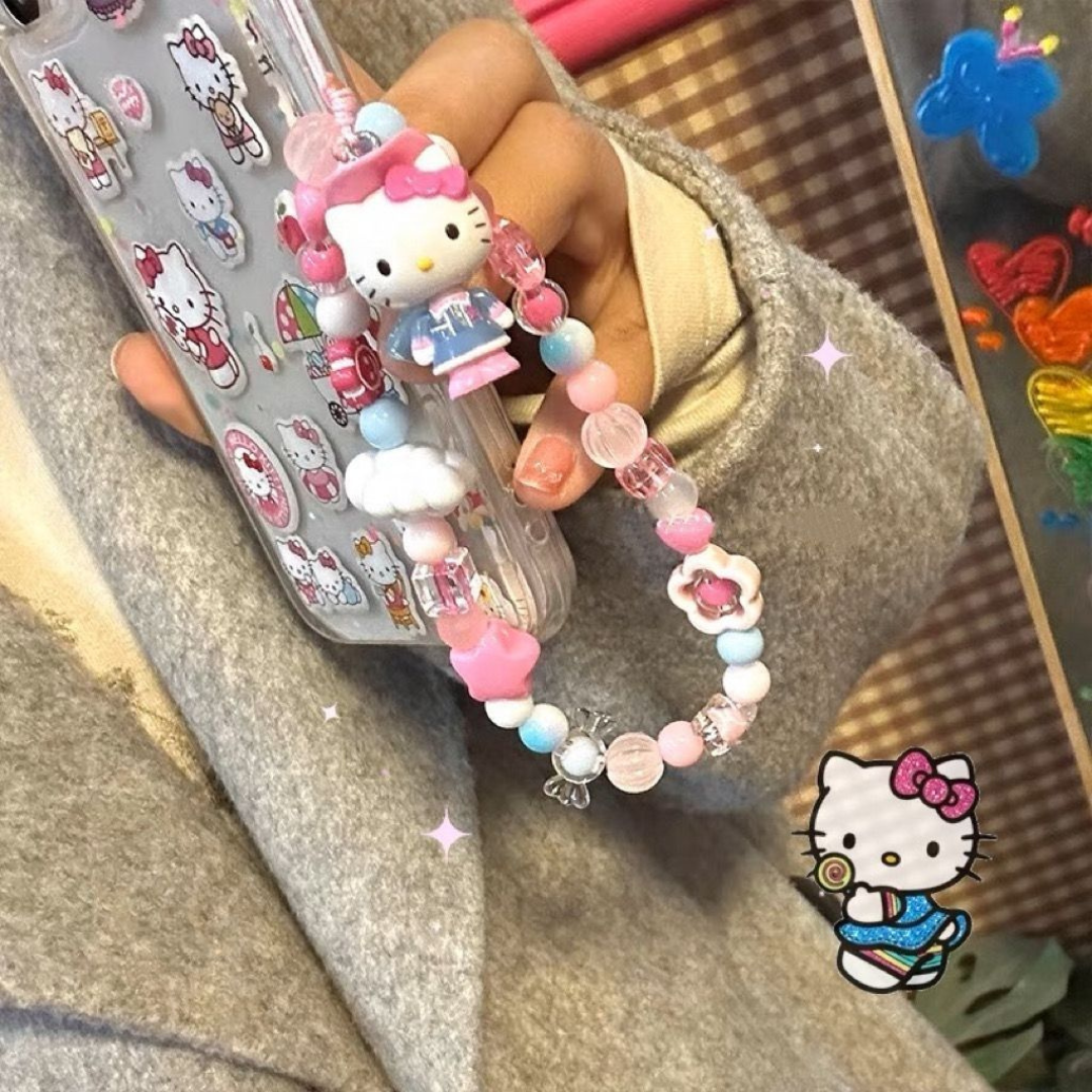Hello Kitty Sweet Beaded Phone Chain - CCD Strap, Decorative Chain for Notebook, Gift Accessory