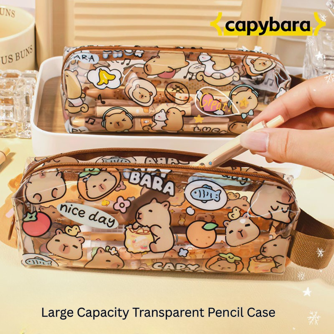 Capybara transparent pencil case cartoon cute student stationery storage bag capybara high value waterproof pencil case