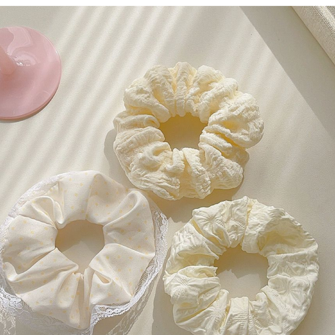 Milk White Lace Tulle Scrunchie - Korean Princess Soft Sweet Hair Accessory