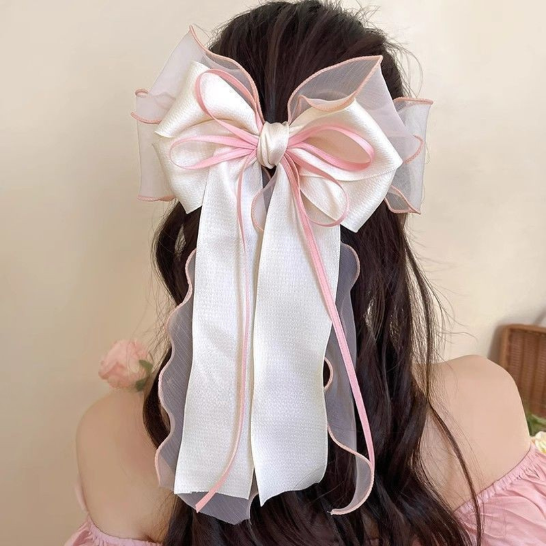 Elegant Jasmine Mesh Bow Hair Clip – Extra Large