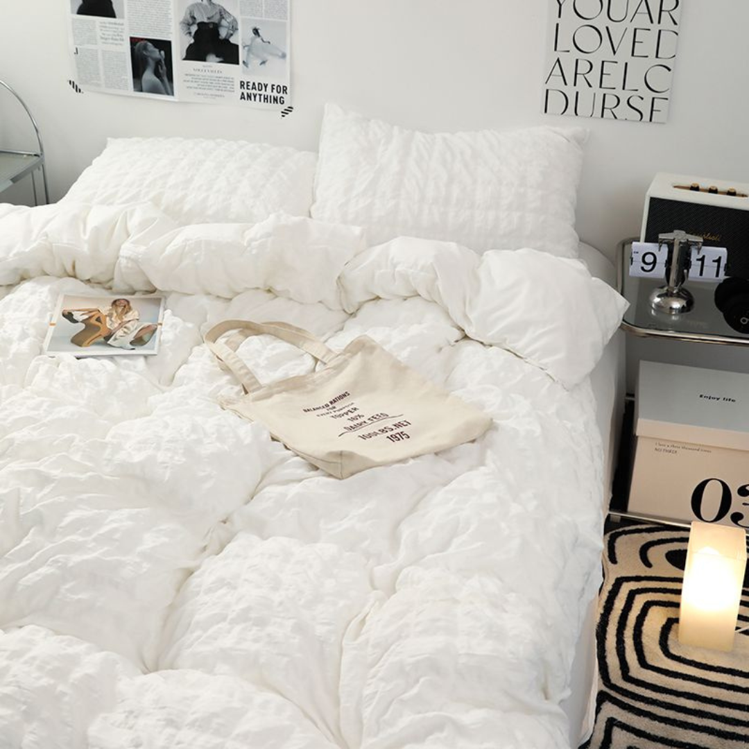 Korean Style Minimalist Lace Bedding Set – Ultra Soft 3/4 Piece Comforter Set for Dorm or Home