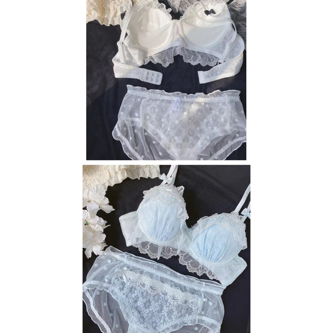 Mermaid Style Japanese Jacquard Water-Soluble Lace Wireless Push-Up Bra Set
