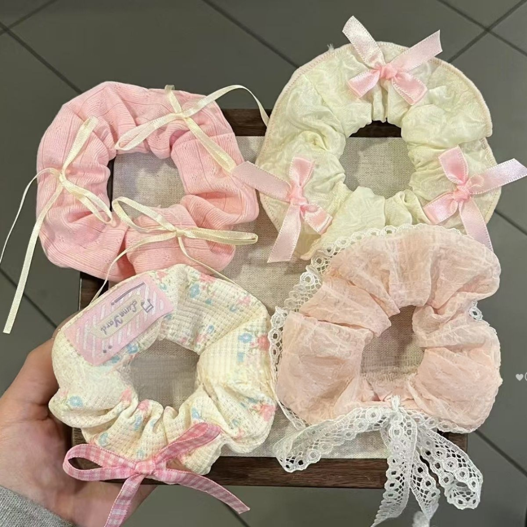 Ballet Princess Bow Lace Scrunchie – Korean Cute Cream Hair Tie