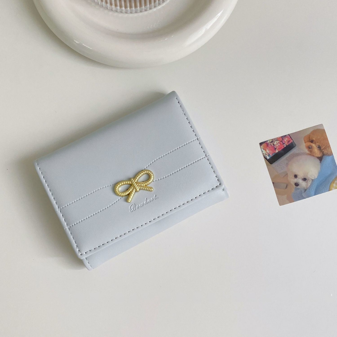 French Style Bow Wallet for Women – Small, Minimalist Bifold Card and Coin Purse