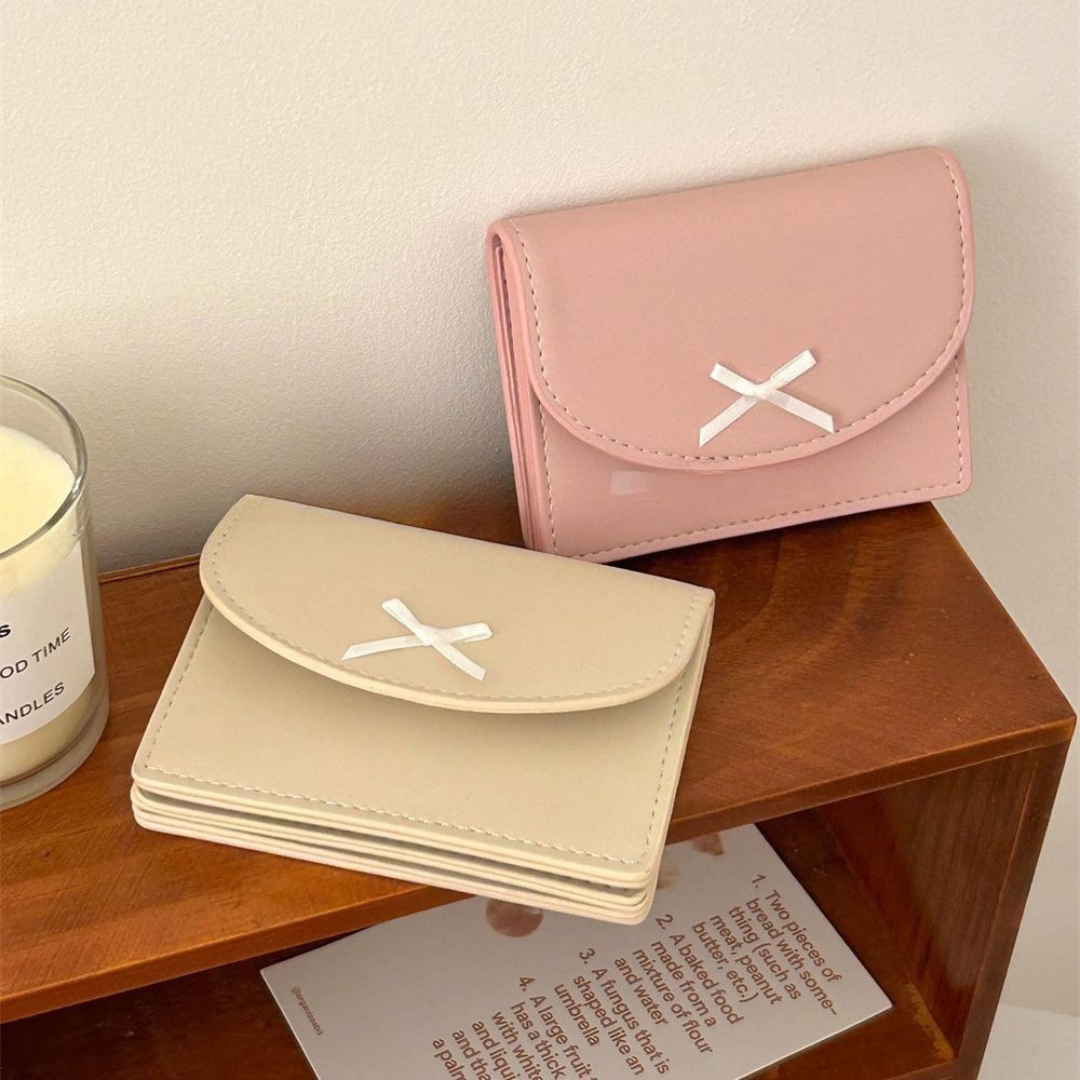 Cute PU Leather Bow Card Wallet – Small Korean Coin Pouch, Minimalist Design