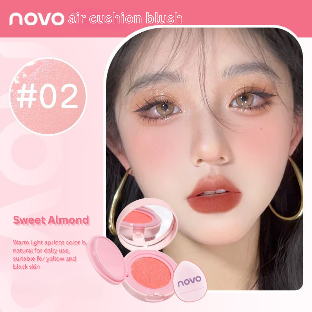 NOVO Tipsy Air Cushion Blush – Matte Finish, Natural Expanding Color, Long-Lasting, Non-Smudge