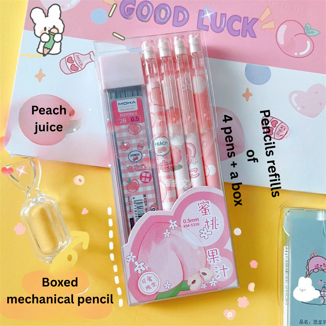 Automatic pencil box with peach dinosaur cartoon high-value movable pencils cute creative press pen