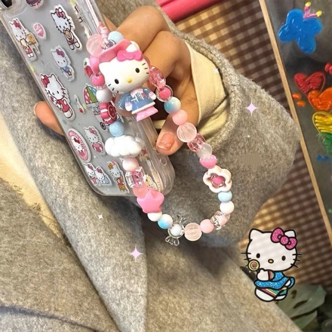 Hello Kitty Sweet Beaded Phone Chain - CCD Strap, Decorative Chain for Notebook, Gift Accessory