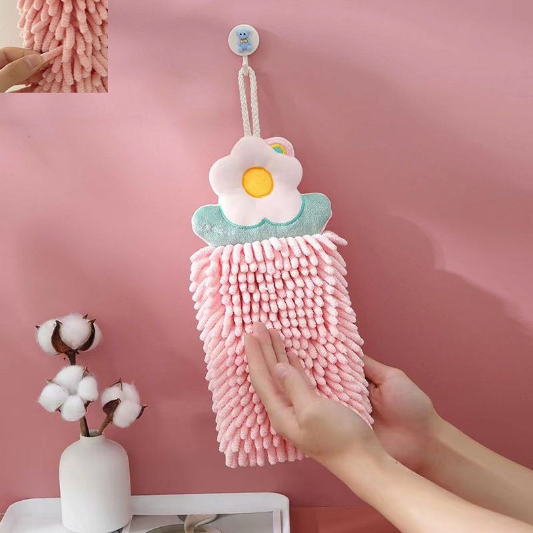 Super Absorbent Adorable Chenille Hand Towel - Quick-Dry Cartoon Design for Bathroom & Kitchen
