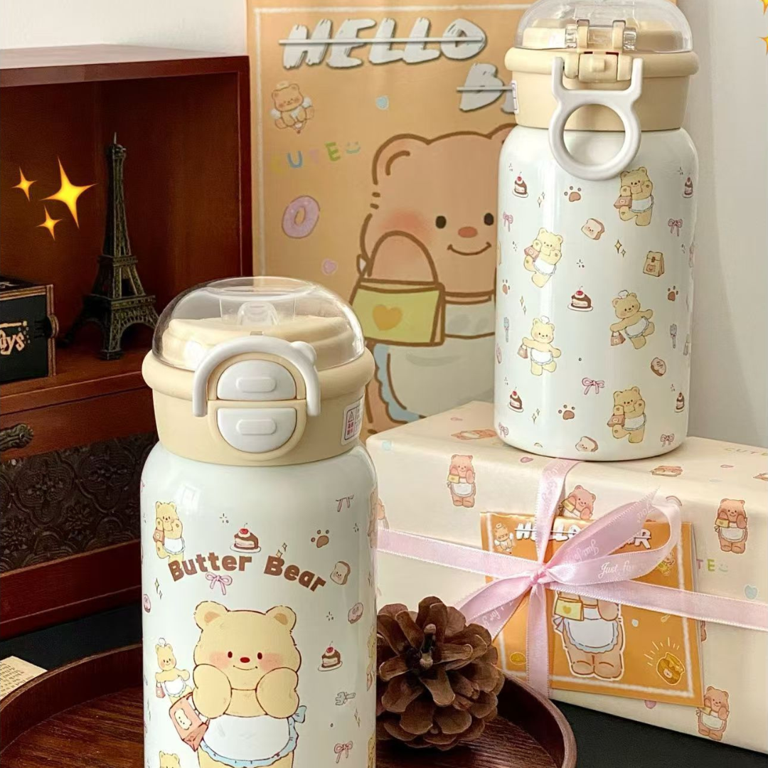 Cute Yellow Butter Bear 316 Stainless Steel Thermos Cup – Large Capacity, Stylish Birthday Gift for Friends