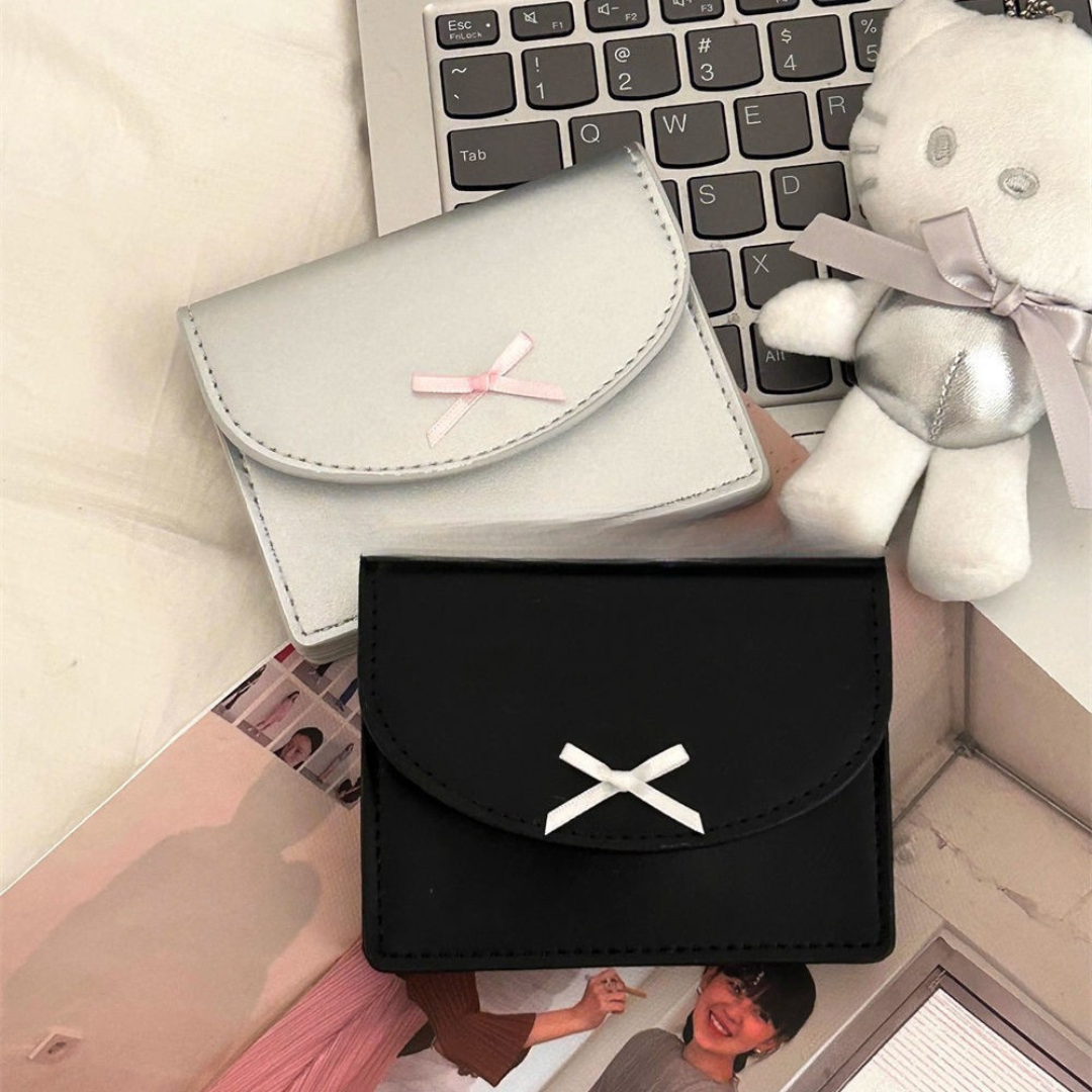 Cute PU Leather Bow Card Wallet – Small Korean Coin Pouch, Minimalist Design