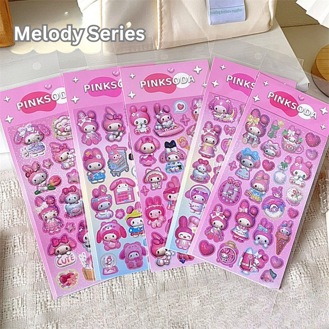 Cartoon cute laser stickers 3D handbook student card stickers expansion style three-dimensional stickers material ins style