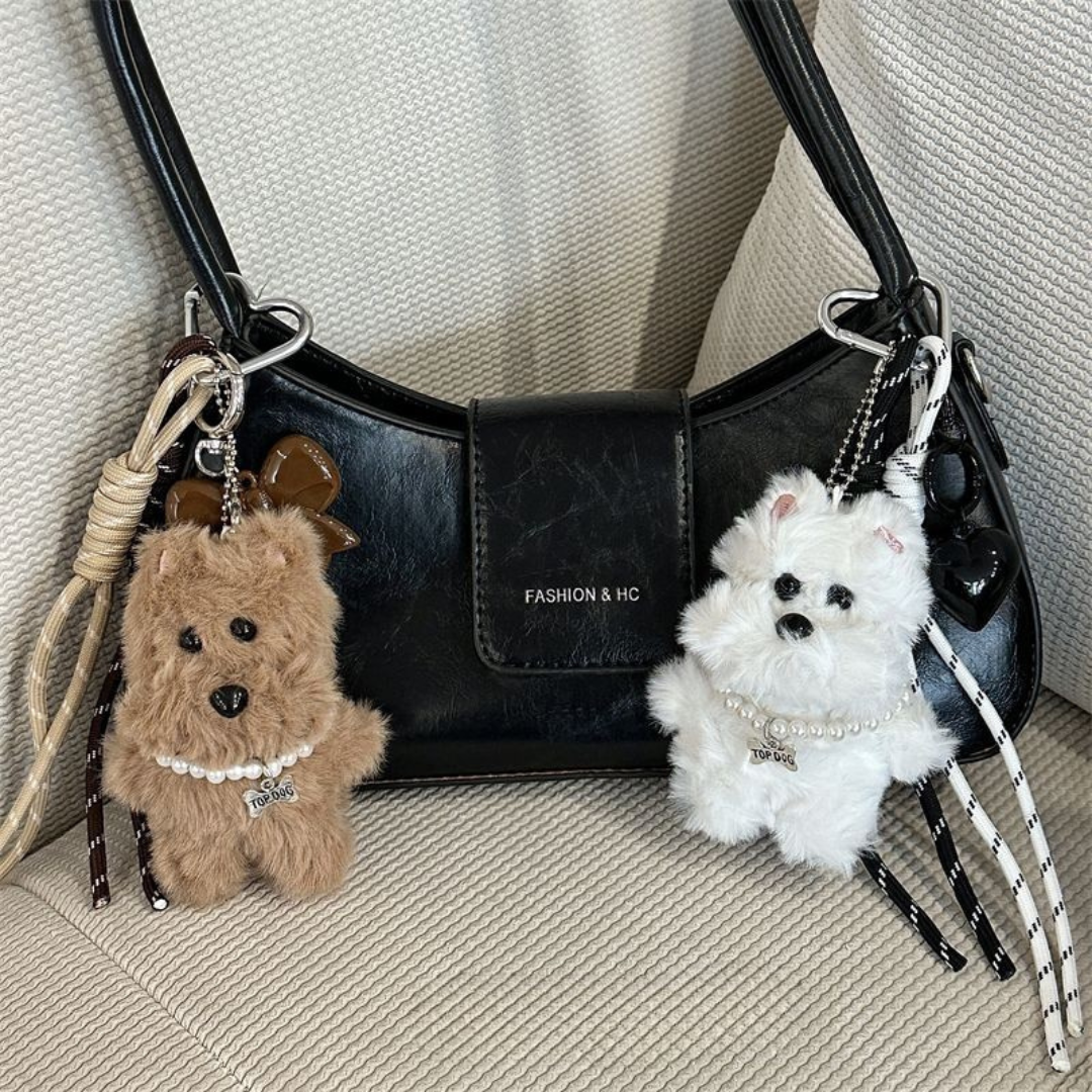 Adorable Westie Plush Keychain – Fluffy Dog Bag Pendant