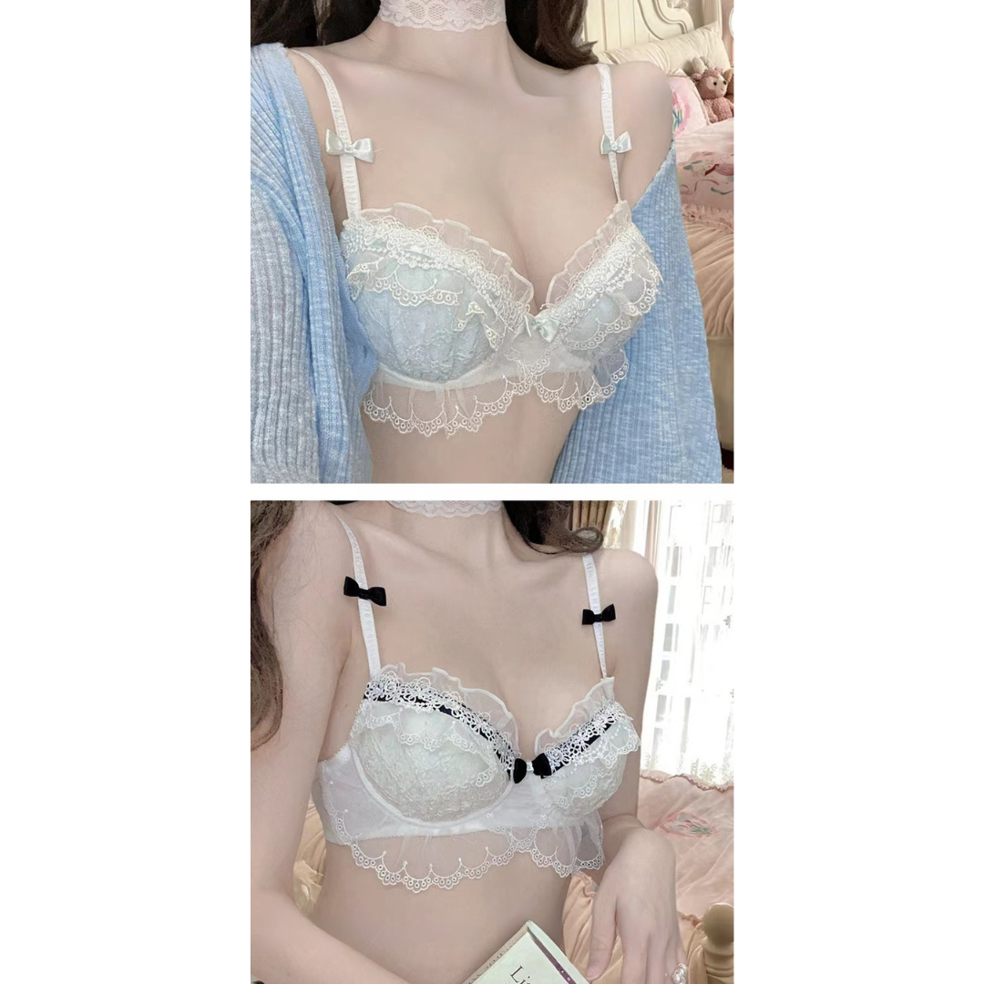 Mermaid Style Japanese Jacquard Water-Soluble Lace Wireless Push-Up Bra Set