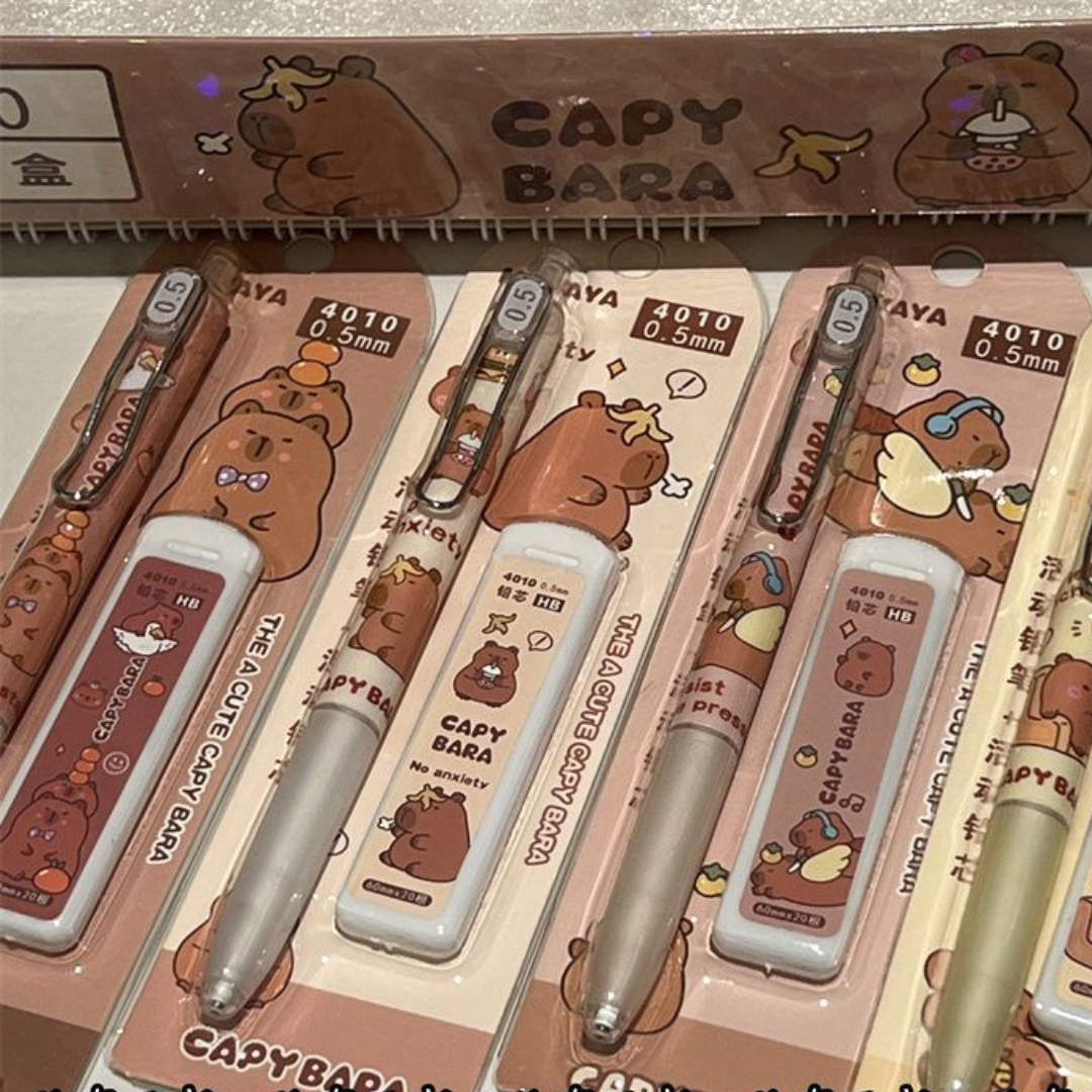 Capybara Automatic Pencil – Cute 0.5mm Student Press-Style Pencil Set