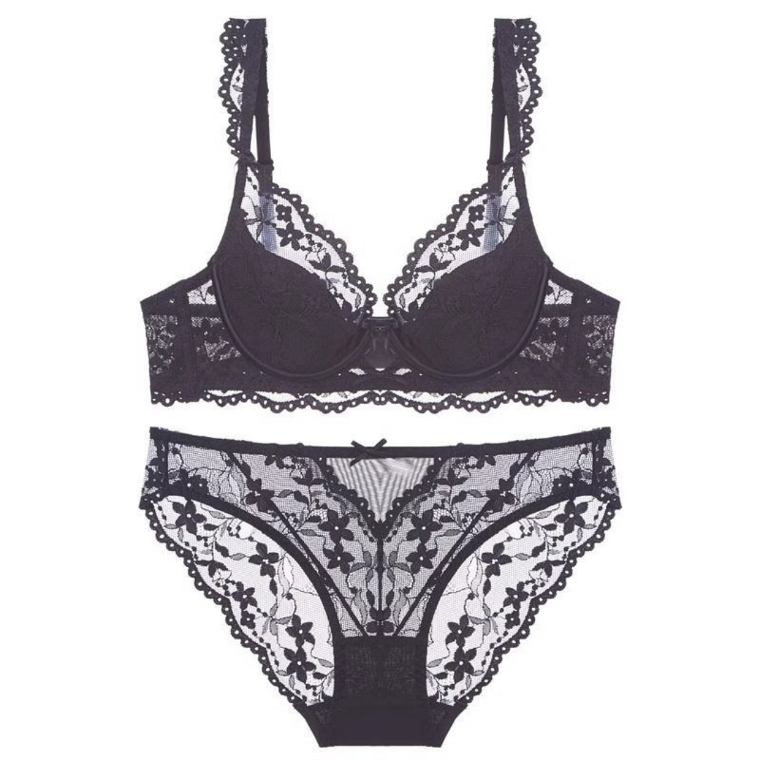 Plus Size Ultra-Thin Lace Minimizing Bra Set – Sexy French Style Lingerie