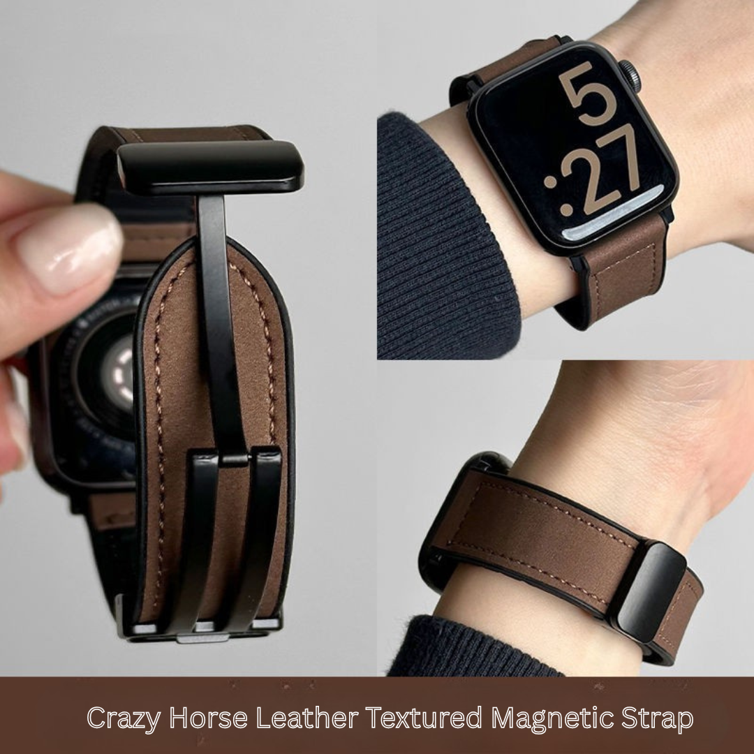 Crazy Horse Leather Magnetic Apple Watch Band – Sport Style Strap