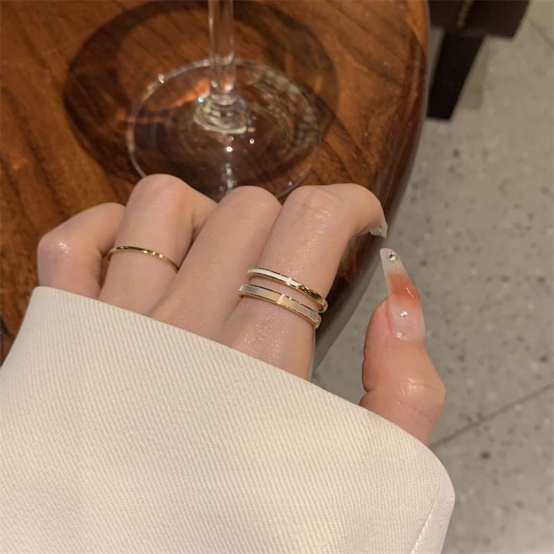 Elegant Double Band Mother-of-Pearl Open Ring – Minimalist Adjustable Ring