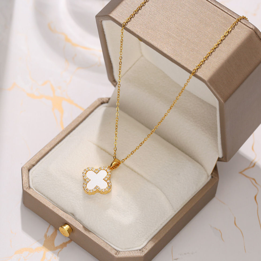 Elegant Four-Leaf Clover Titanium Steel Necklace – Light Luxury & Minimalist Design