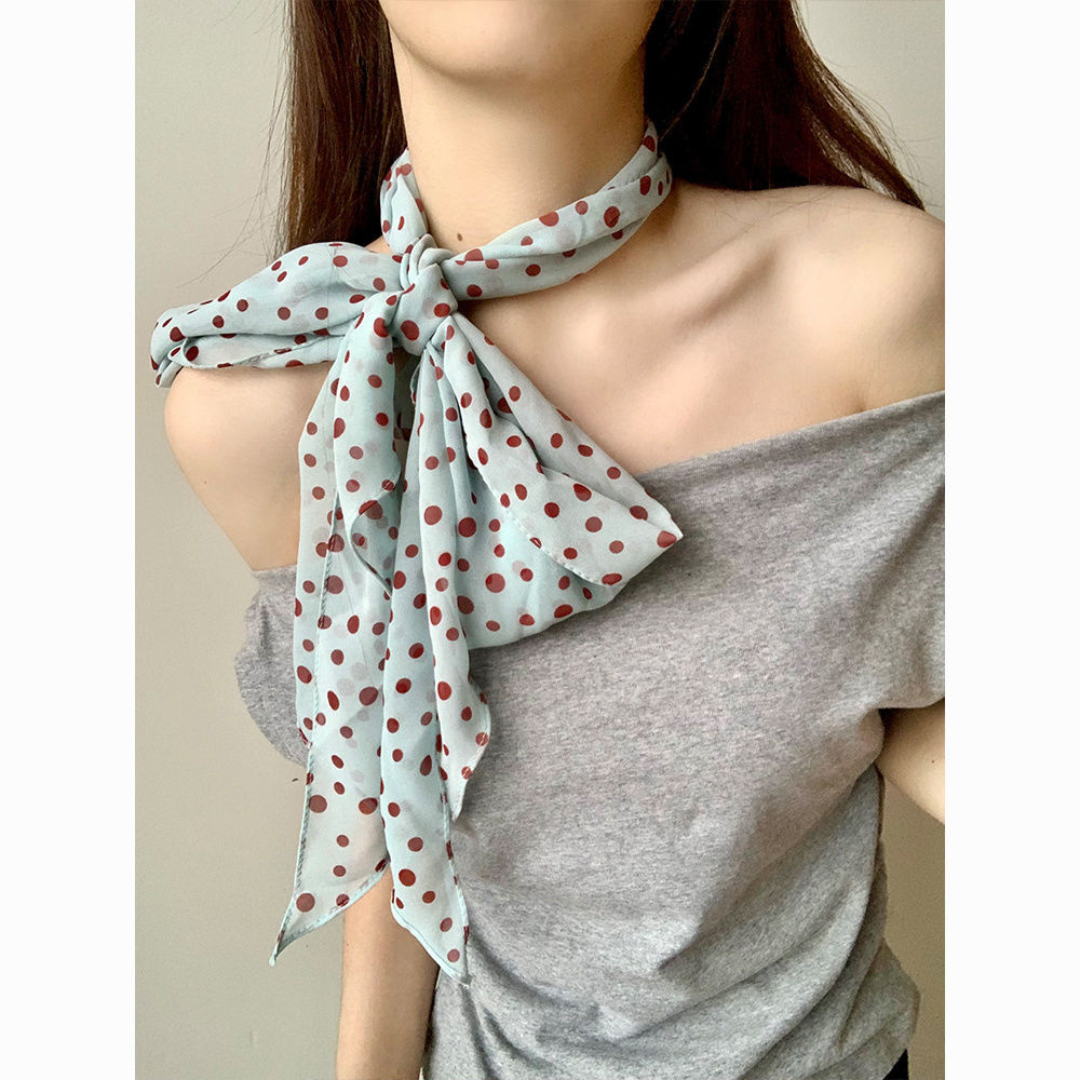 Elegant Polka Dot Silk Scarf for Women – Lightweight Retro Ribbon Neck Tie