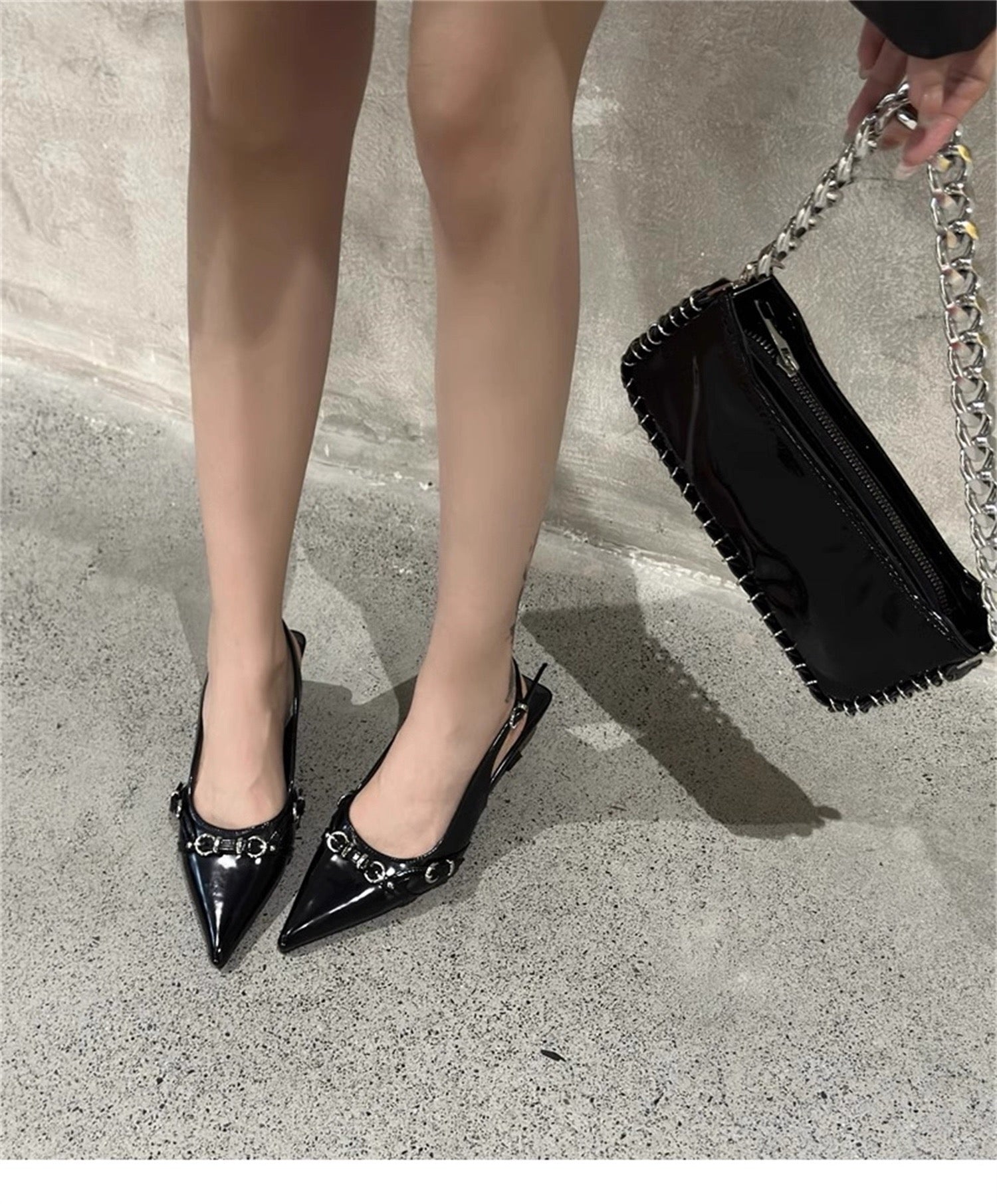 TOVCILION Pointed Toe Stiletto Heels – Metal Buckle Slingback Pumps for Women