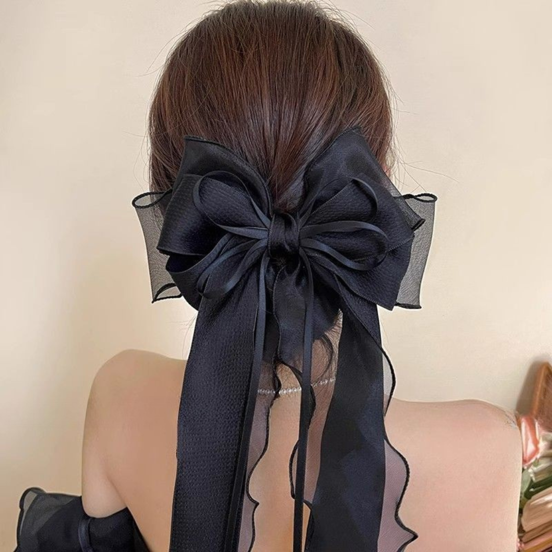 Elegant Jasmine Mesh Bow Hair Clip – Extra Large