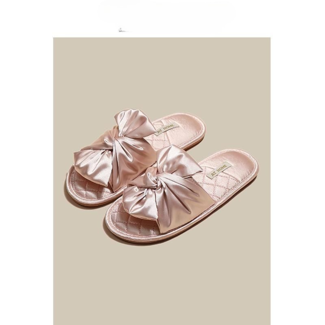 Elegant Bow Indoor Slippers – Soft, Non-Slip, Quiet Comfort